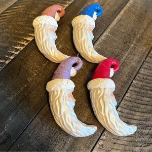 Vintage Christmas Cresent Shape Santa Head Old World Ceramic Christmas Ornaments
